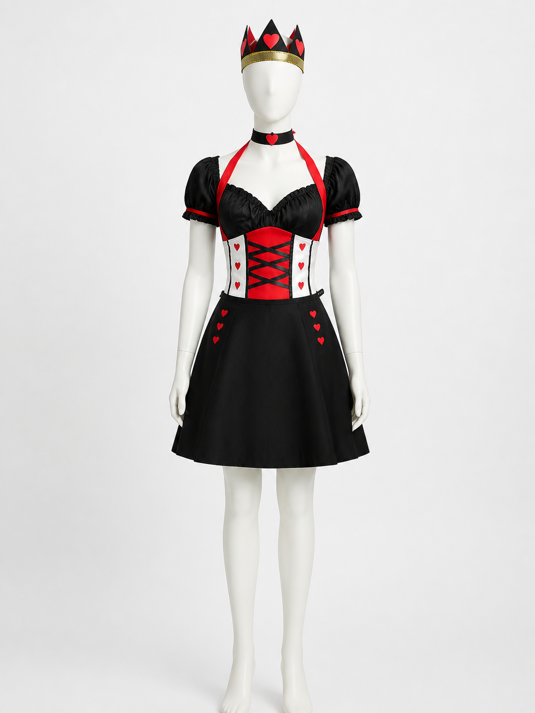 Women's Alice in Wonderland Queen of Hearts Costume Set with Crown and Skirt Costume Headwear detail 3