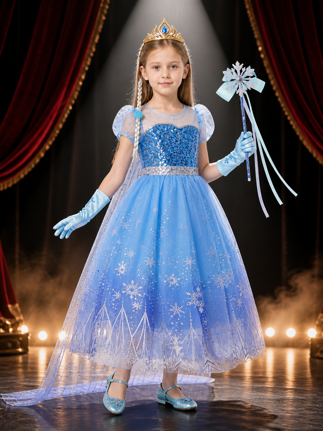 Kids Elsa Sequined Snowflake Princess Dress Costume Costume Dresses detail 3