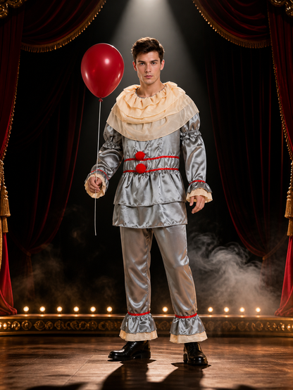 Adult Clown Jumpsuit Costume with Ruffled Collar and Red Sashes Costumes detail 3