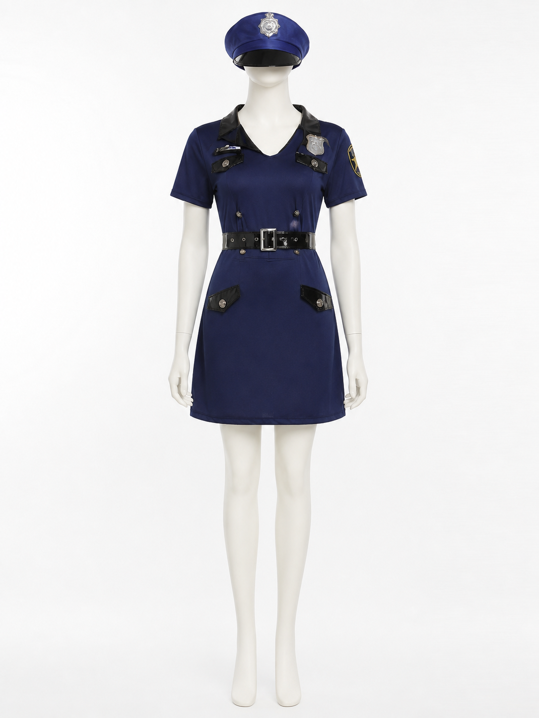 Women's Sexy Police Officer Costume Set with Hat and Belt - Short Sleeve Dress Costume Dresses detail 3