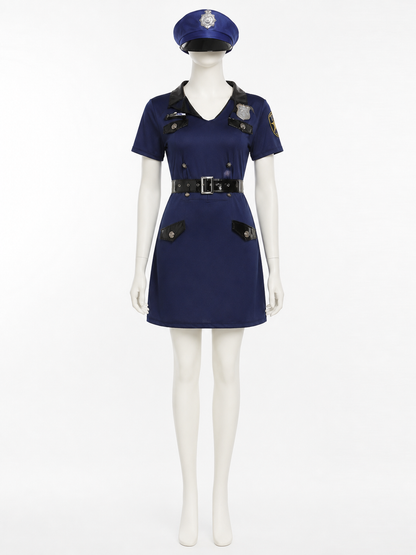 Women's Sexy Police Officer Costume Set with Hat and Belt - Short Sleeve Dress Costume Dresses detail 3