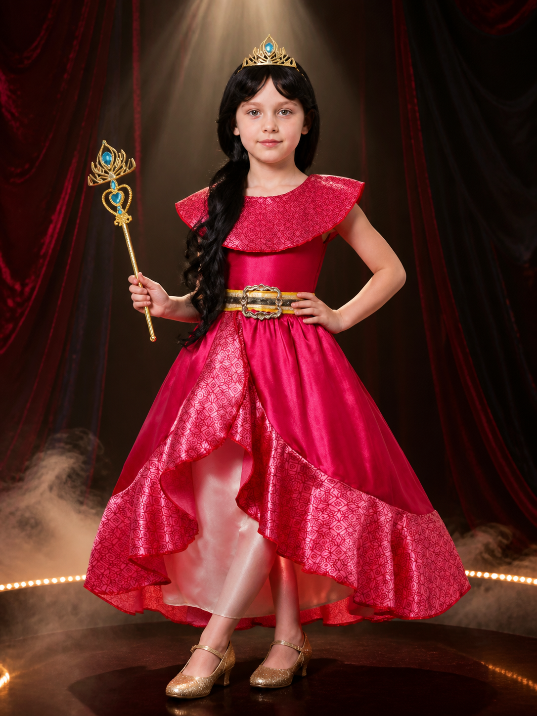 Girls Princess Halloween Costume Set with Dress, Crown, Wig and Magic Wand Costume Dresses detail 3