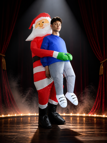 Red and White Striped Santa Claus Costume Bodysuit with White Legs and Green Costumes detail 3