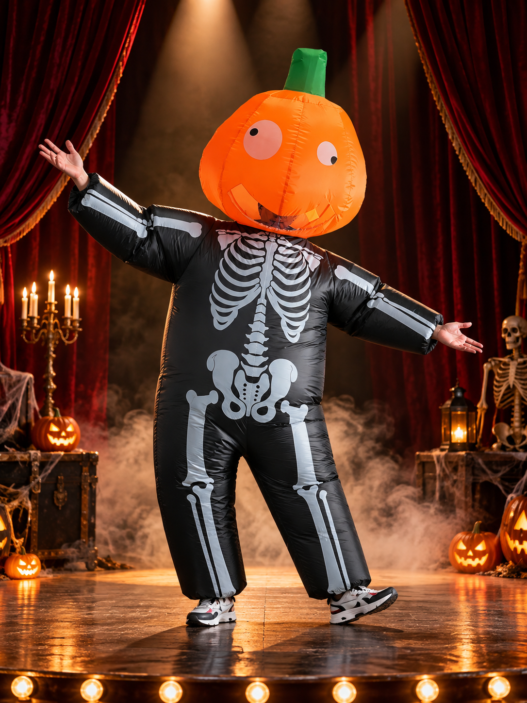 Inflatable Pumpkin Skeleton Print Carnival Costume