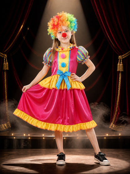 Kids' Rainbow Clown Costume Set with Wig and Nose, Colorful Party Cosplay Outfit Costume Wigs detail 3