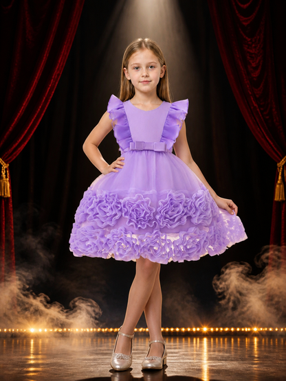 Girls' Light Purple Princess Party Dress with Layered Organza Skirt, Ruffle Costume Dresses detail 3