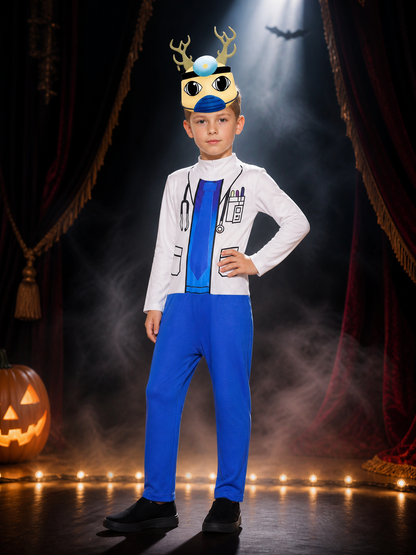 Children's Deer Doctor Onesie Animal Costume With Antler Headpiece, Halloween Costume Headwear detail 3