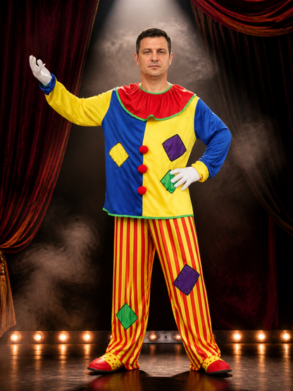 Adult Unisex Clown Costume Set, Colorful Striped Top and Pants, Circus Halloween Costumes detail 3