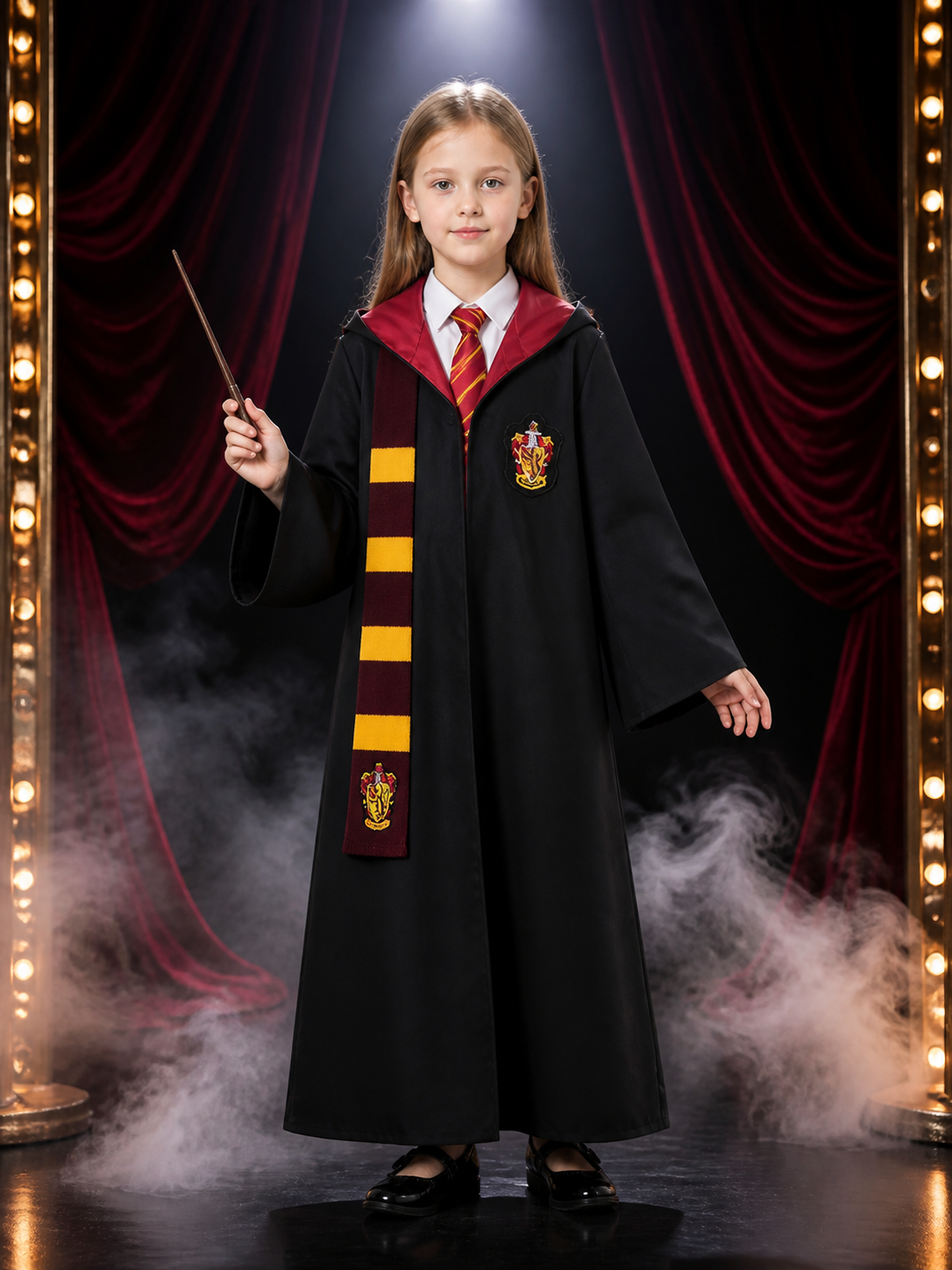 Gryffindor Wizard Costume Set with Hooded Robe, Tie and Scarf Costumes detail 3
