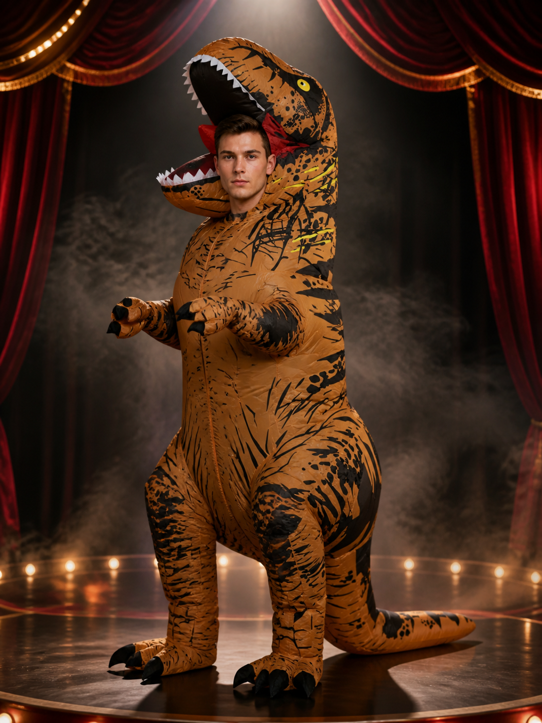 Brown Dinosaur Costume with Open Mouth and Long Tail Costumes detail 3