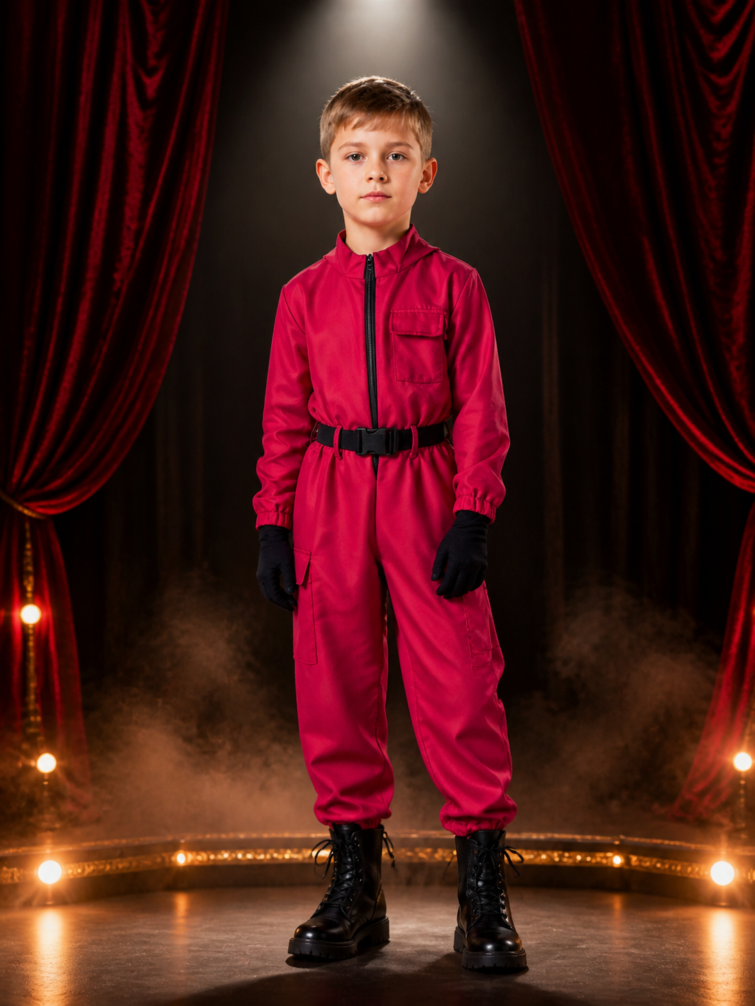 Red Character Workwear Jumpsuit Costume with Belt and Zipper, Halloween Outfit Costumes detail 3