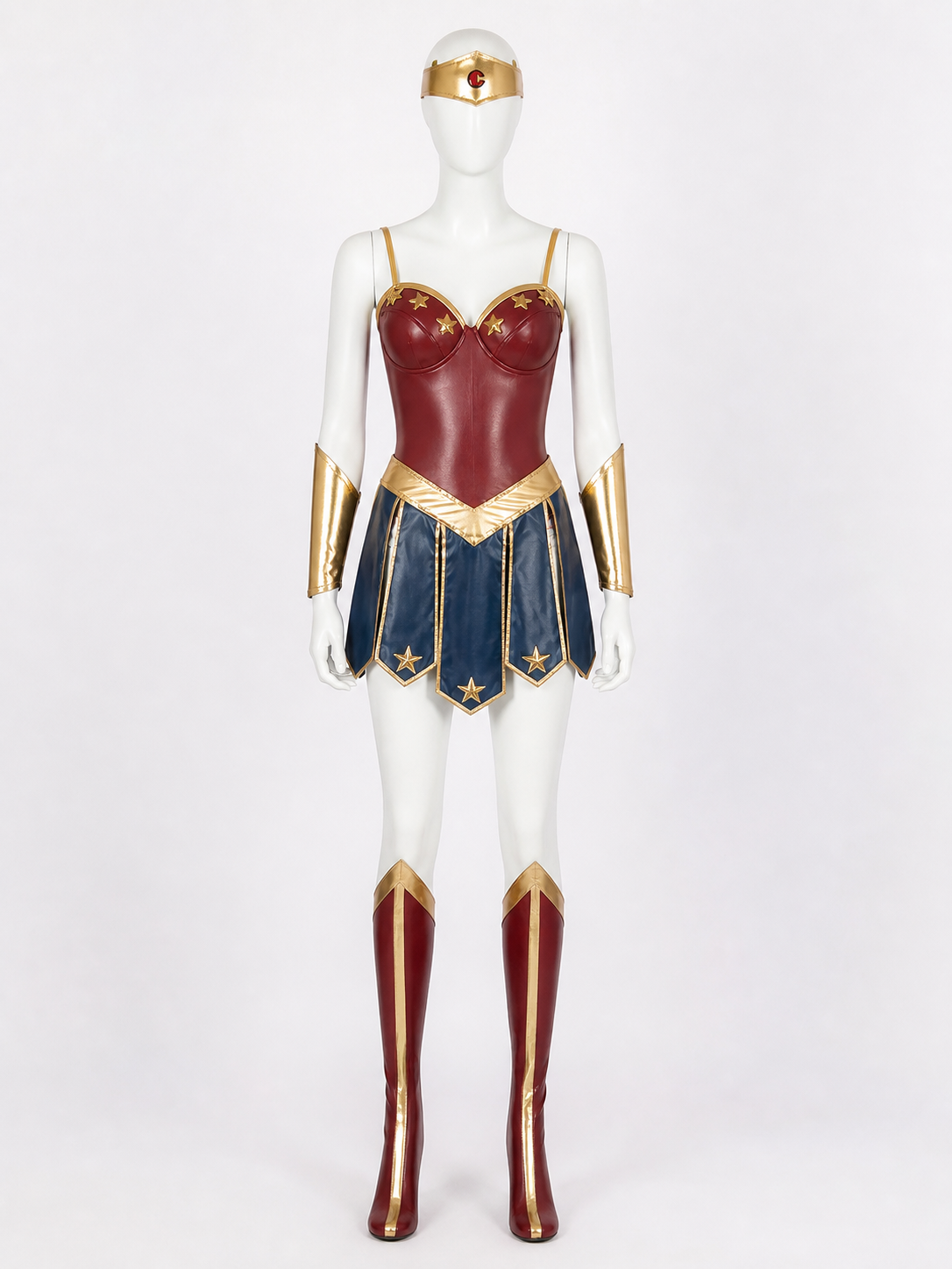 Adult Wonder Woman-Inspired Bodysuit Costume Set with Headpiece and Arm Sleeves Costume Headwear detail 3