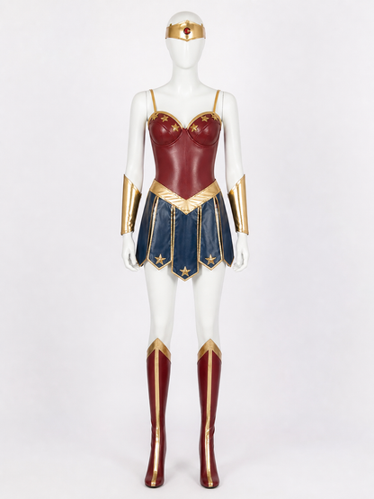 Adult Wonder Woman-Inspired Bodysuit Costume Set with Headpiece and Arm Sleeves Costume Headwear detail 3