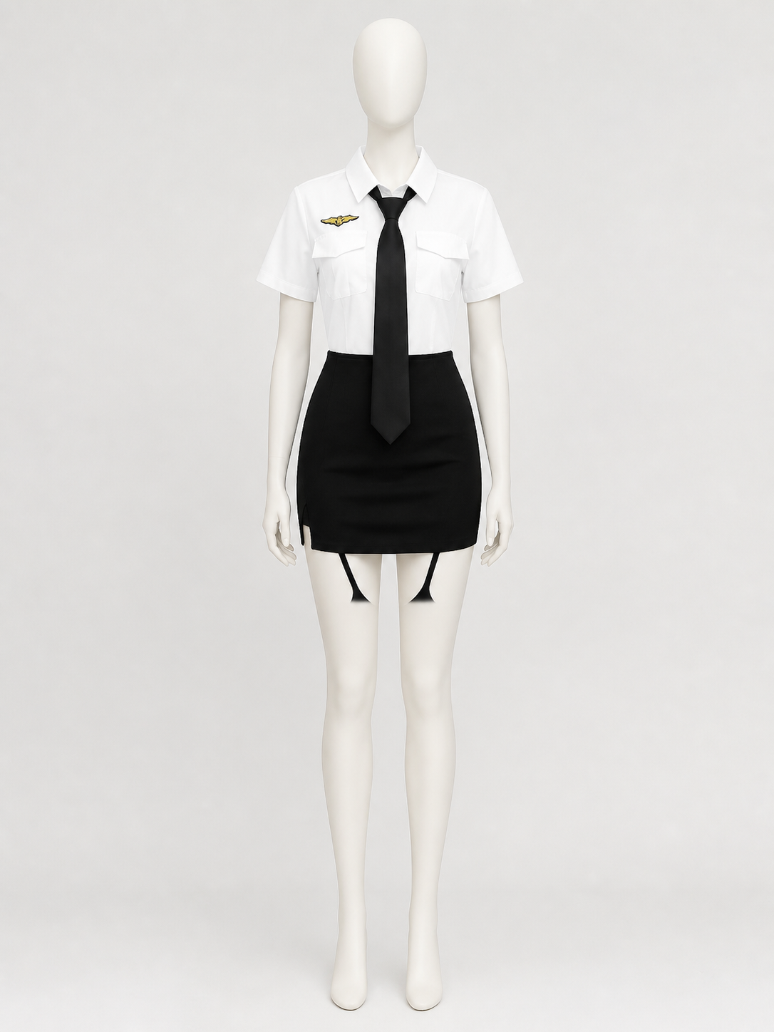 Women's Police Officer Costume Set, White Shirt Black Skirt with Tie Costumes detail 3