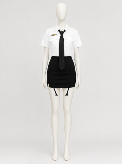 Women's Police Officer Costume Set, White Shirt Black Skirt with Tie Costumes detail 3