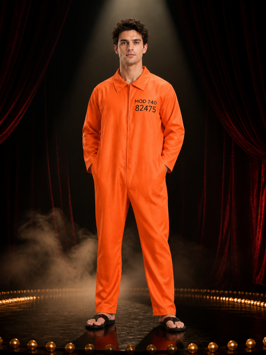 Halloween Prisoner Jumpsuit Costume, Orange with Black Number Costumes detail 3