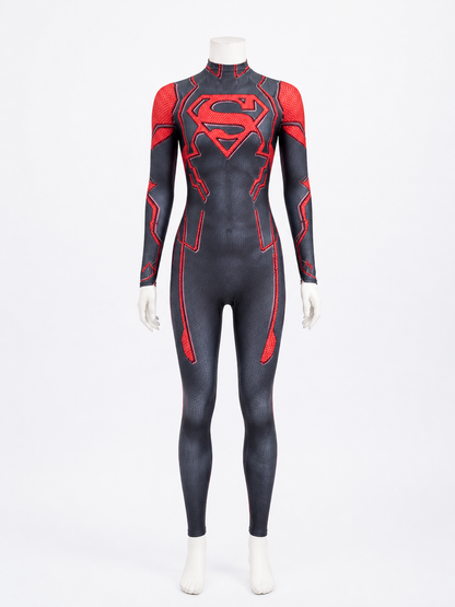Superboy Stretch Print Bodysuit Costume, Red Black Superhero Jumpsuit Costumes detail 3