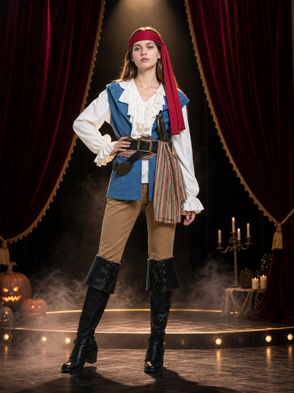 Women's Pirate Costume Vest Bandana Halloween Costumes detail 3