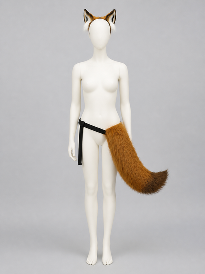 Unisex Fox Costume Set with Ear Headband and Bendable Tail, Orange Brown Costume Headwear detail 3