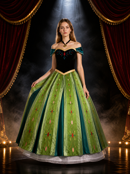 Anna-Themed Princess Costume Dress Set, Embroidered Long Dress With Necklace And Costume Dresses detail 3