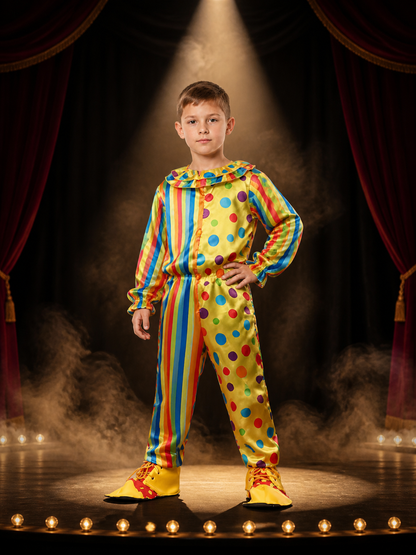 Kids' Colorful Clown Jumpsuit Costume, Striped Polka Dot Long-Sleeve Outfit Costumes detail 3