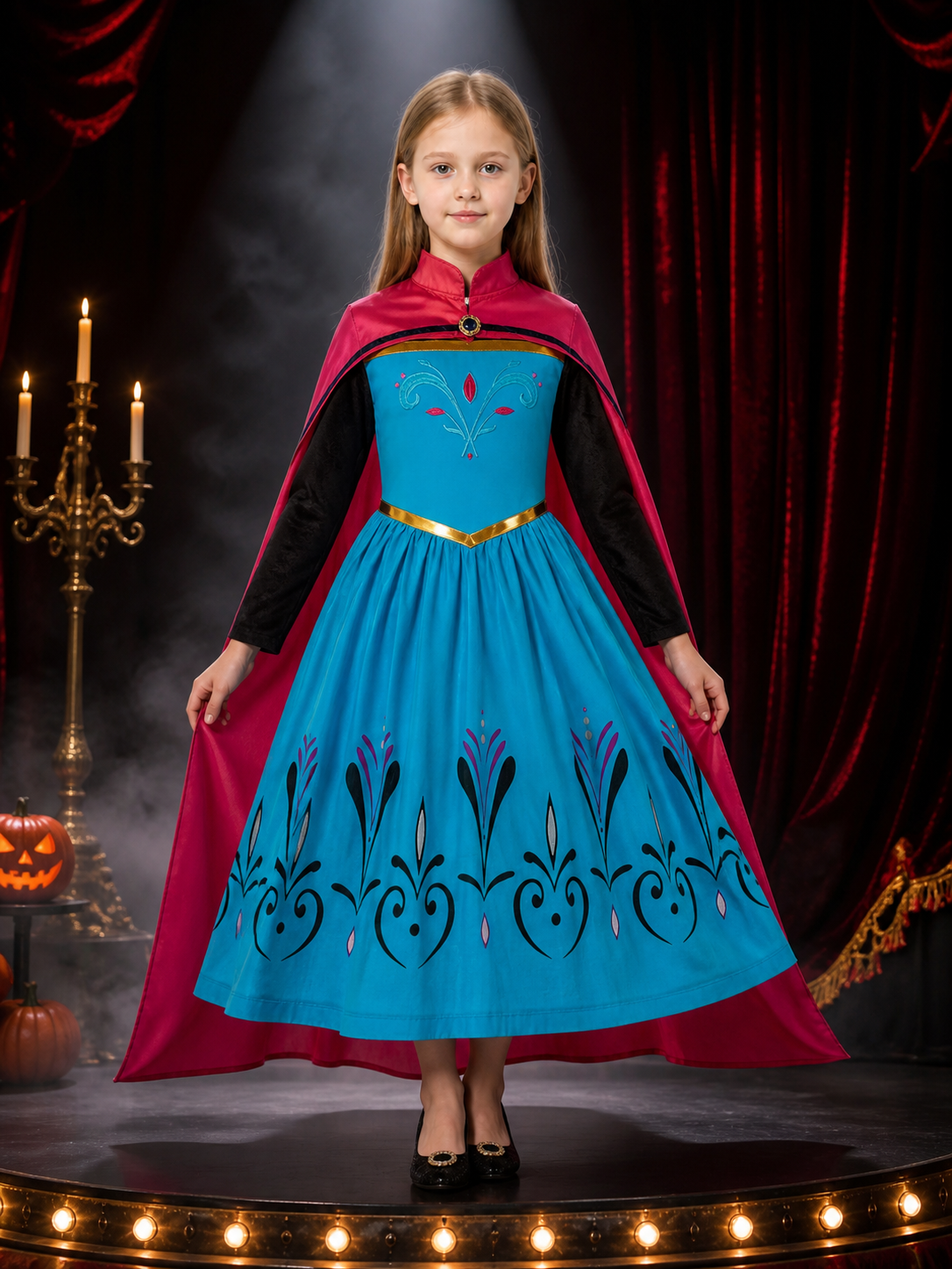 Girls' Snow Queen Princess Costume Dress With Detachable Cloak, Halloween Costume Dresses detail 3
