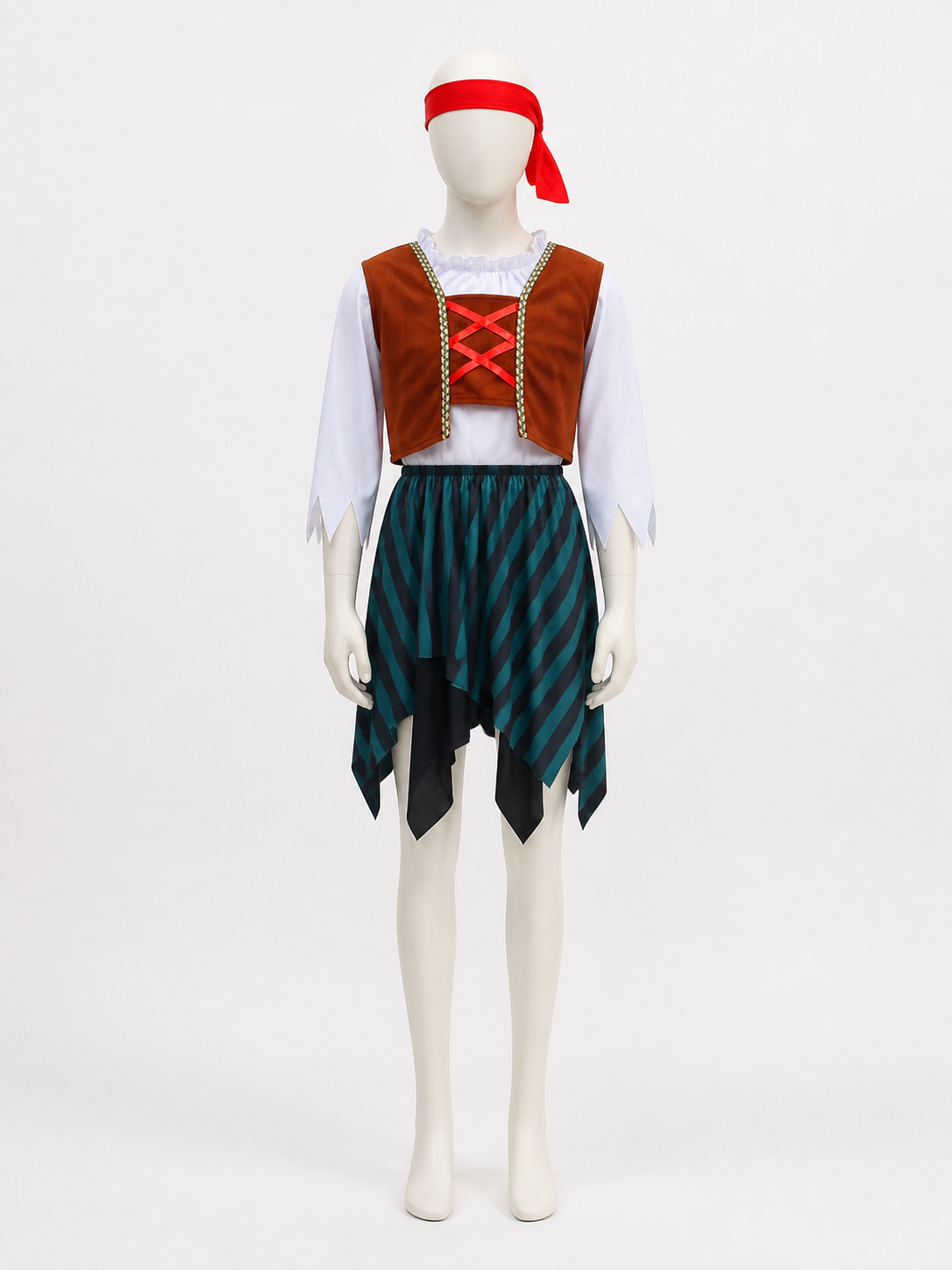 Kids' Pirate Costume Set With Striped Skirt, Vest & Headband For Halloween