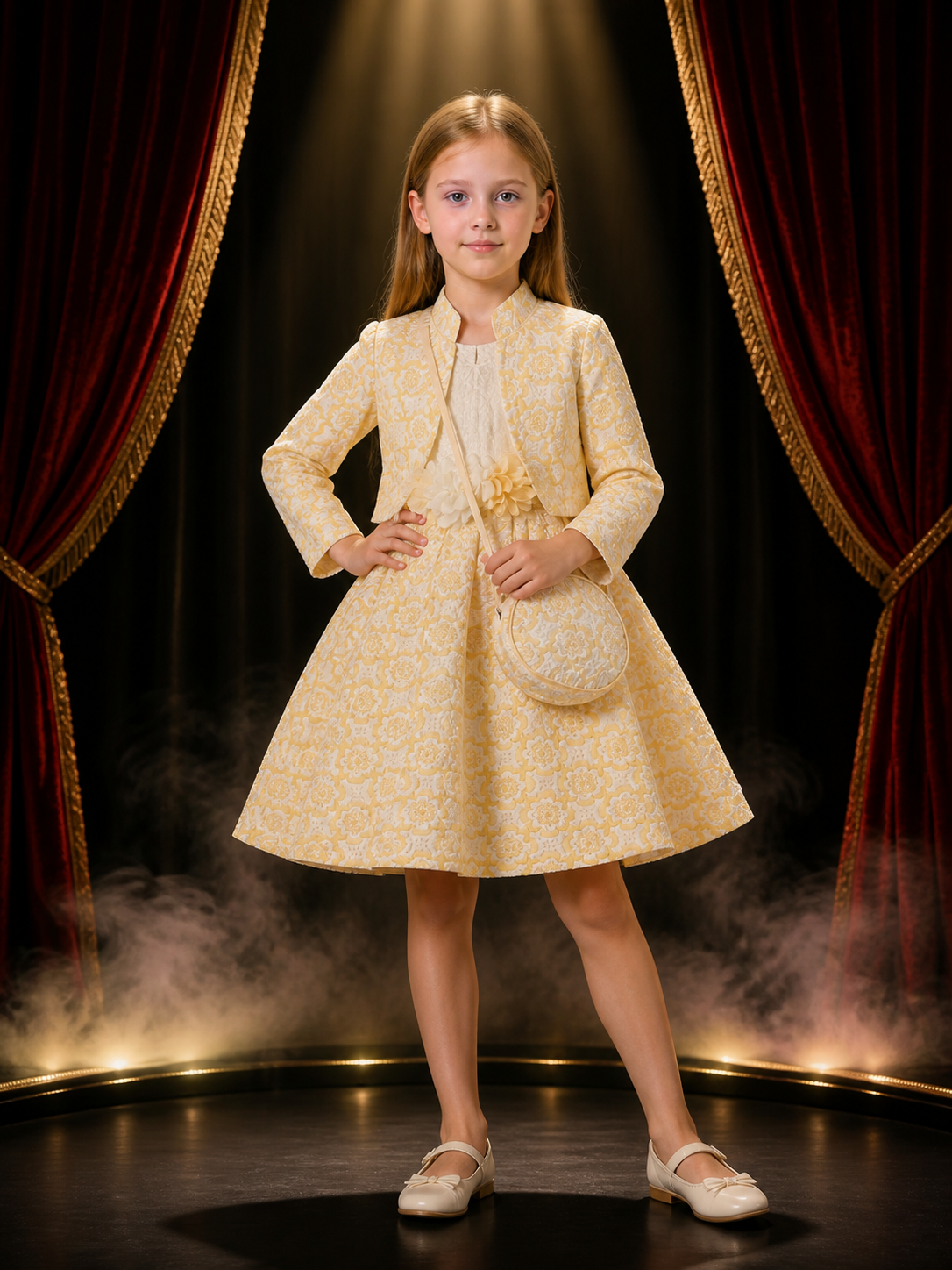 Toddler Girls' Floral Jacquard Princess Dress Three-Piece Set With Jacket Costume Dresses detail 3