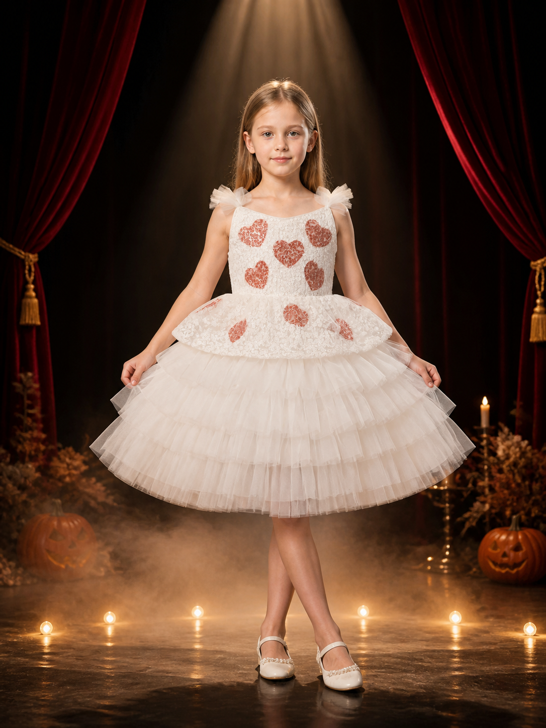 Toddler Girls' Princess Dress, White Layered Tulle Gown With Heart Sequins Costume Dresses detail 3