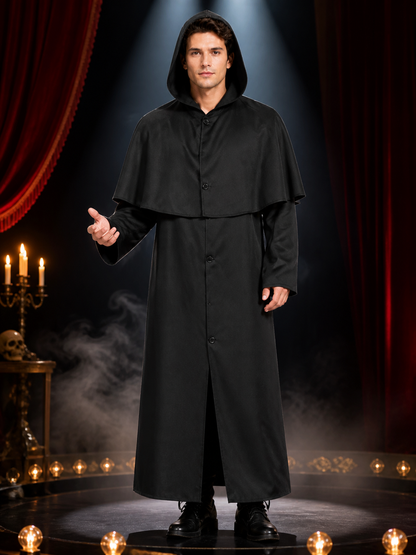Adult Wizard Hooded Robe Costume, Black Long Cape Style Cosplay Outfit Costume Capes detail 3