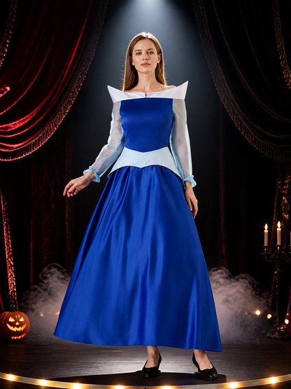 Women's Sleeping Beauty Princess Costume Dress - Blue & White, Long Sleeve, Full Costume Dresses detail 3