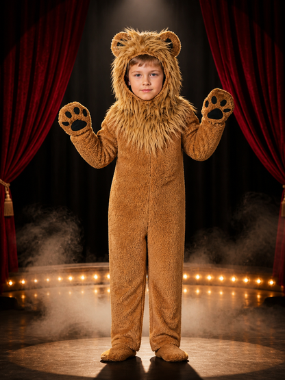 Lion Hooded Animal Costume Bodysuit, Plush Furry Jumpsuit for Halloween Costumes detail 3