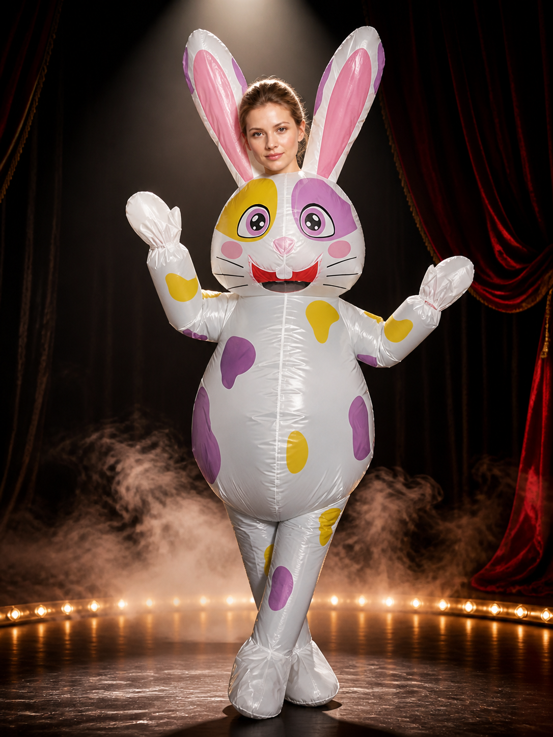 Inflatable Rabbit Costume with Colorful Patches for Halloween Party Costumes detail 3