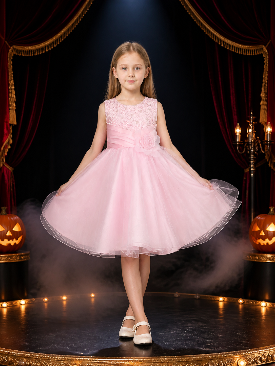 Girls' Pink Princess Dress, Sleeveless Layered Tulle Formal Dress Costume Dresses detail 3