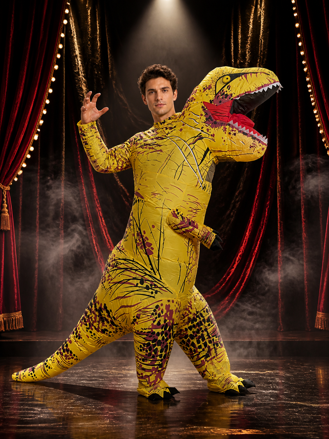 Adult Yellow T-Rex Dinosaur Costume Inflatable With Open Mouth And Realistic Costumes detail 3