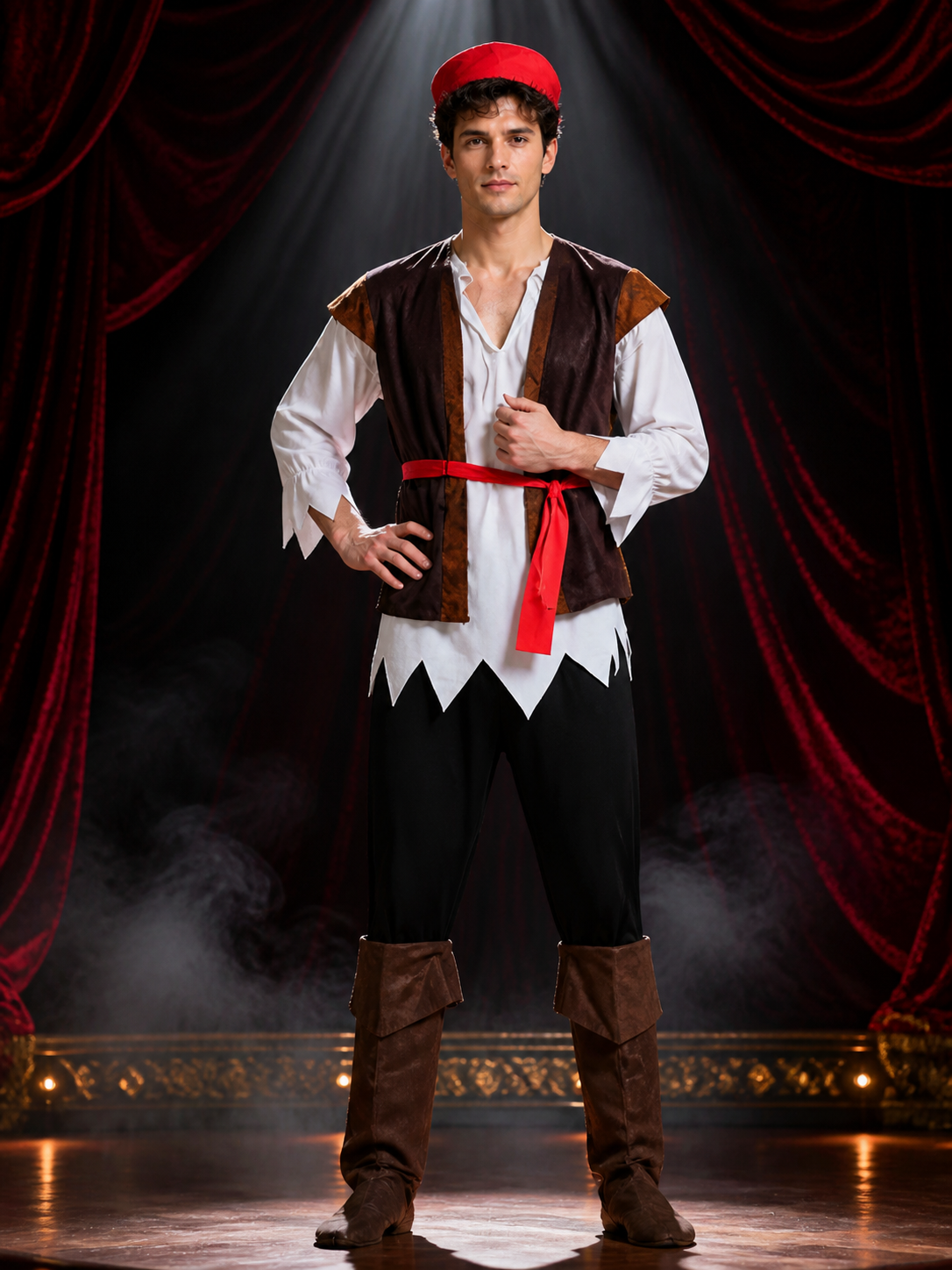 Adult Pirate Costume Set, Halloween Cosplay Outfit with Shirt, Pants, Boots, Hat Costume Headwear detail 3