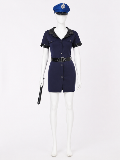 Women's Police Costume Set With Dress, Hat, Baton And Belt, Halloween Cosplay Costume Dresses detail 3
