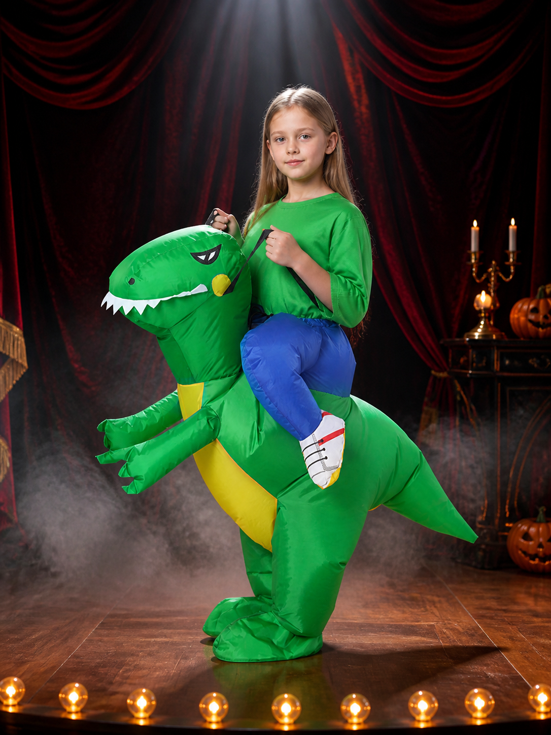 Inflatable Dinosaur Ride-On Costume, Green Blow Up Halloween Outfit Costumes detail 3