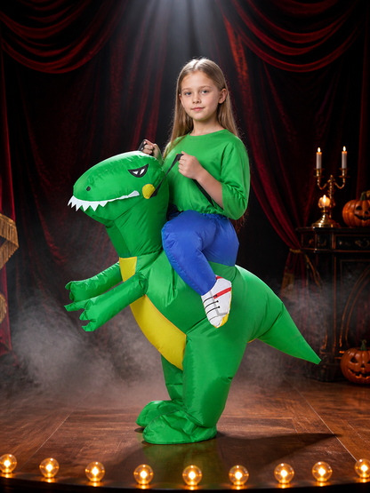 Inflatable Dinosaur Ride-On Costume, Green Blow Up Halloween Outfit Costumes detail 3