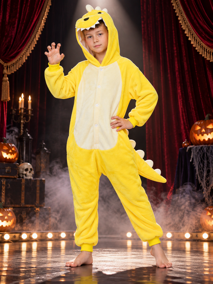 Kids' Dinosaur Kigurumi Pajama, Yellow, with Hood