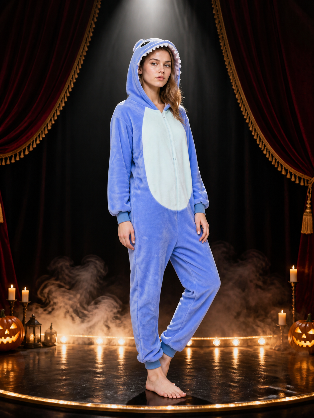 Husky Animal Hooded One-Piece Pajama Costume, Flannel Fall and Winter Loungewear Costumes detail 3