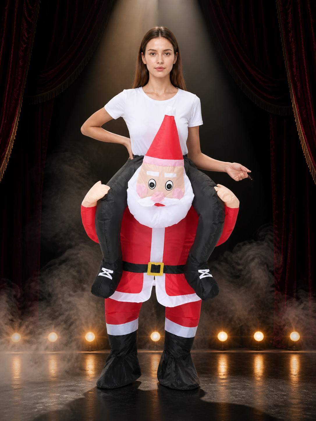 Santa Claus Inflatable Costume with Red White Stripes, Beard, Belt and Boots Costumes detail 3