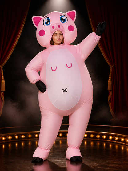 Kids Funny Pink Pig Costume Onesie with Hood, Gloves and Booties for Halloween Costumes detail 3