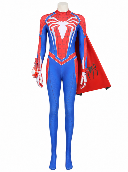 Iron Spider-Man Hooded Bodysuit Halloween Costume with Red-Blue Spider Web Costumes detail 3