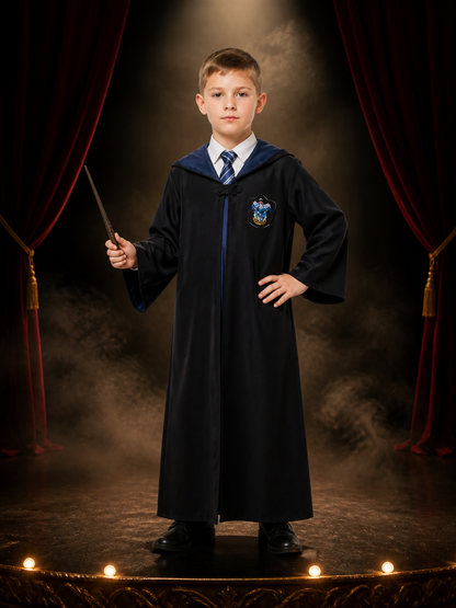 Ravenclaw Wizard Robe Costume Set with Tie, Long Hooded Cape for Halloween Costume Capes detail 3
