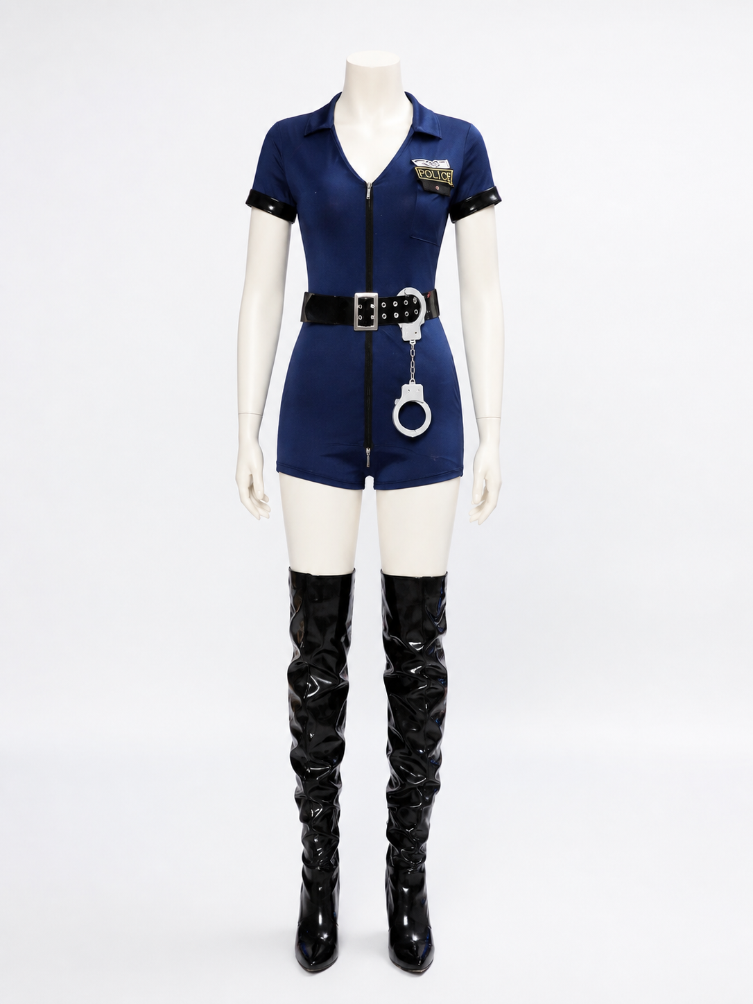 Police Costume Jumpsuit, Blue Zip-Up Set With Hat, Belt & Handcuffs For Costume Headwear detail 3