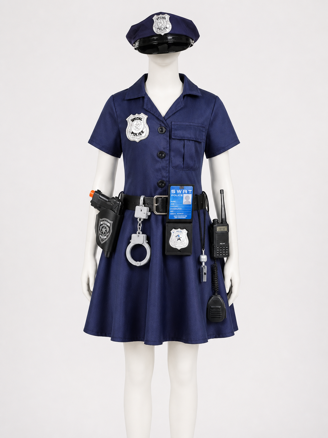 Girl's Police Costume Dress Set - Includes Hat, Badge, Handcuffs & Whistle Costume Dresses detail 3