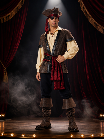 Retro Pirate Costume with Eye Patch for Halloween Costumes detail 3