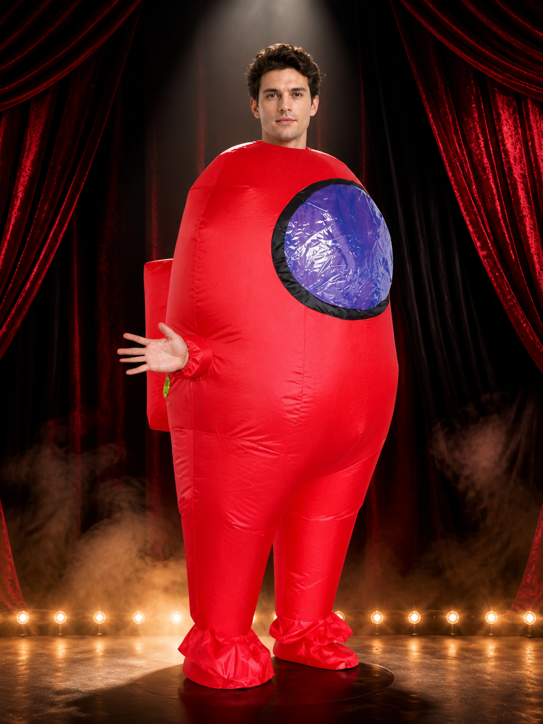 Red Inflatable Alien Costume with Blue Observation Window, Funny Halloween Costumes detail 3