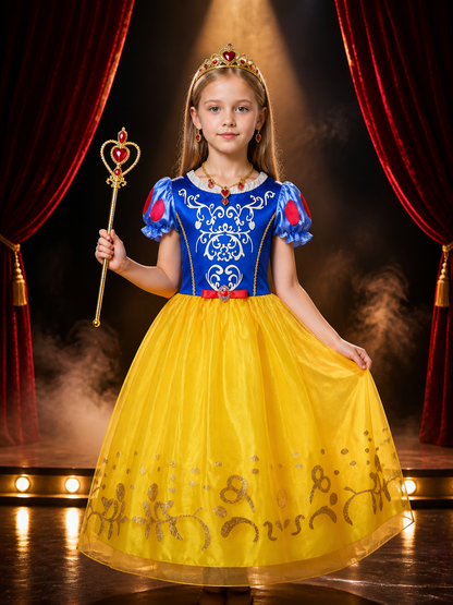 Girls Princess Halloween Costume Set, Blue and Yellow Tutu Dress with Crown Costume Dresses detail 3